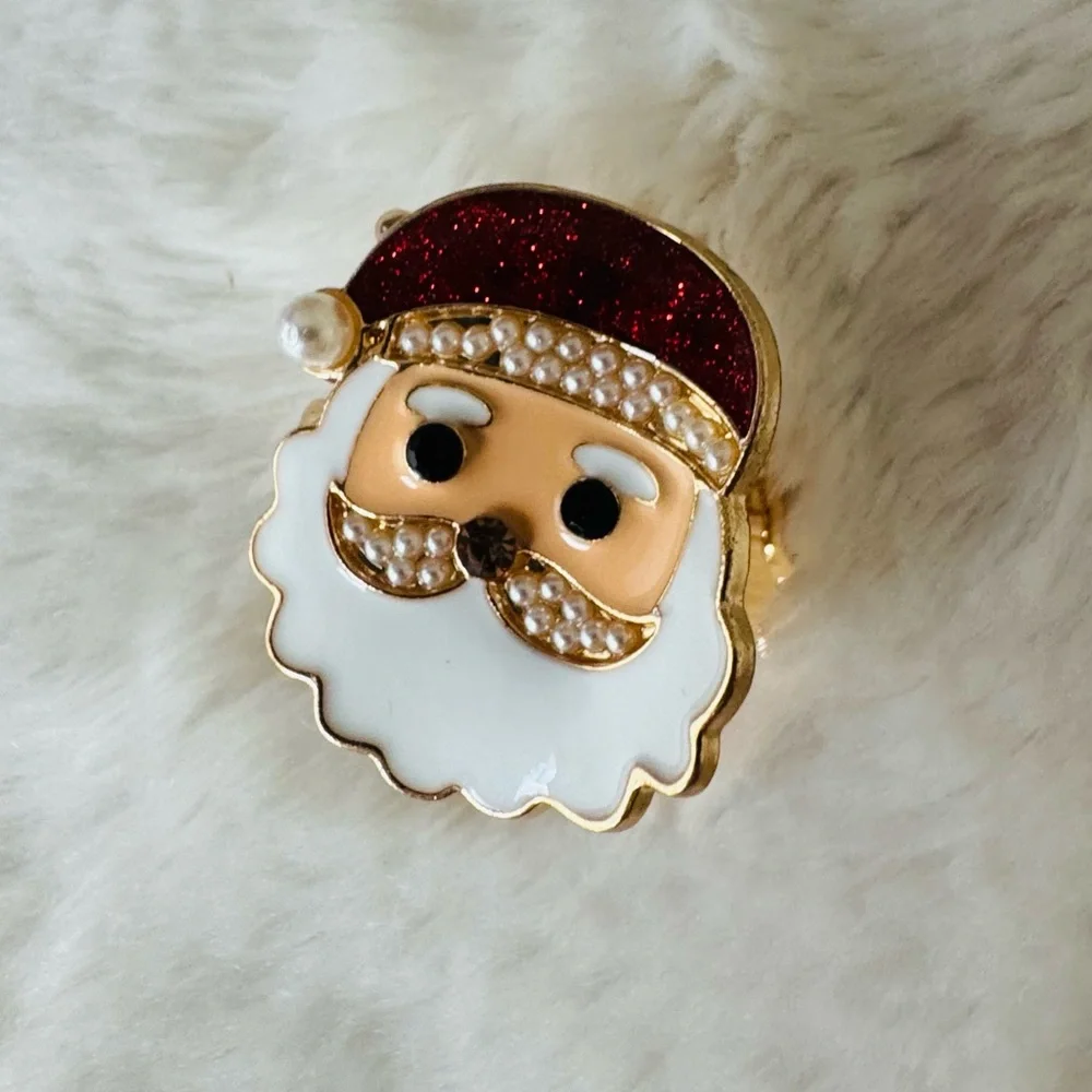 Festive Santa Claus mini Hair Claw Clip, pearl, enamel, gold